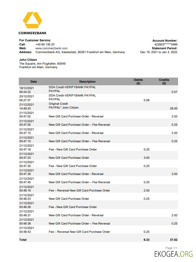 Déclaration de la Commerzbank allemande
